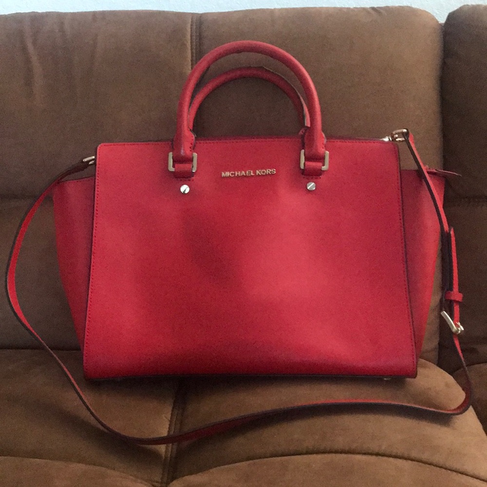 Michael Kors purse red crossbody removable strap